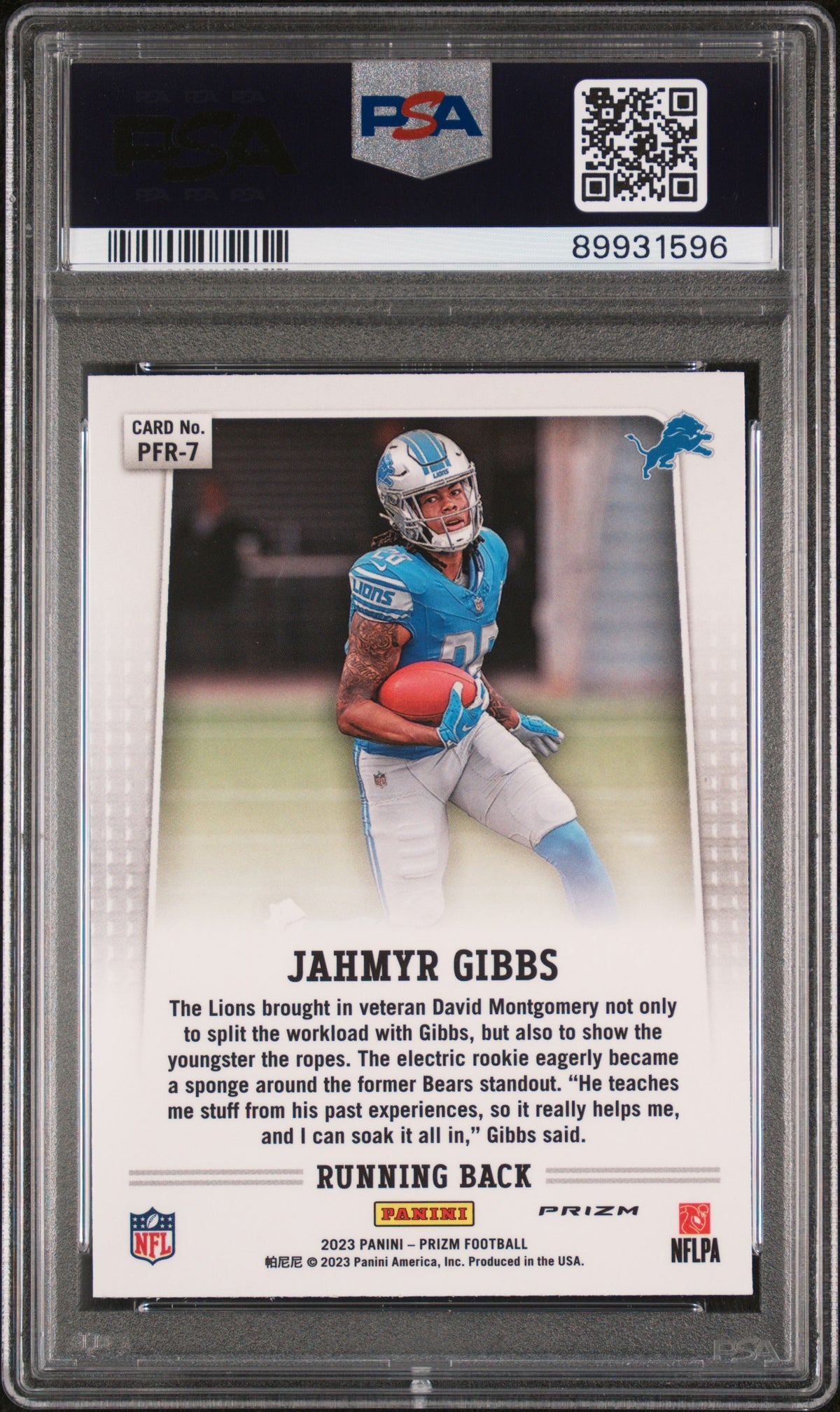 Jahmyr Gibbs 2023 Panini Prizm Prizm Flashback Rookie #PFR7 PSA 10