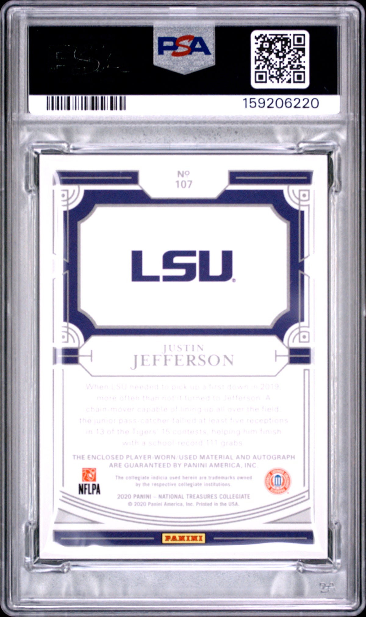 Justin Jefferson 2020 Panini National Treasures Collegiate #107 College Silhouettes SIG. /99 PSA 9