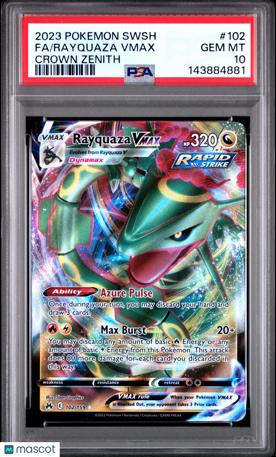 2023 Pokemon Sword And Shield Crown Zenith Rayquaza VMAX Fa PSA 10 #102