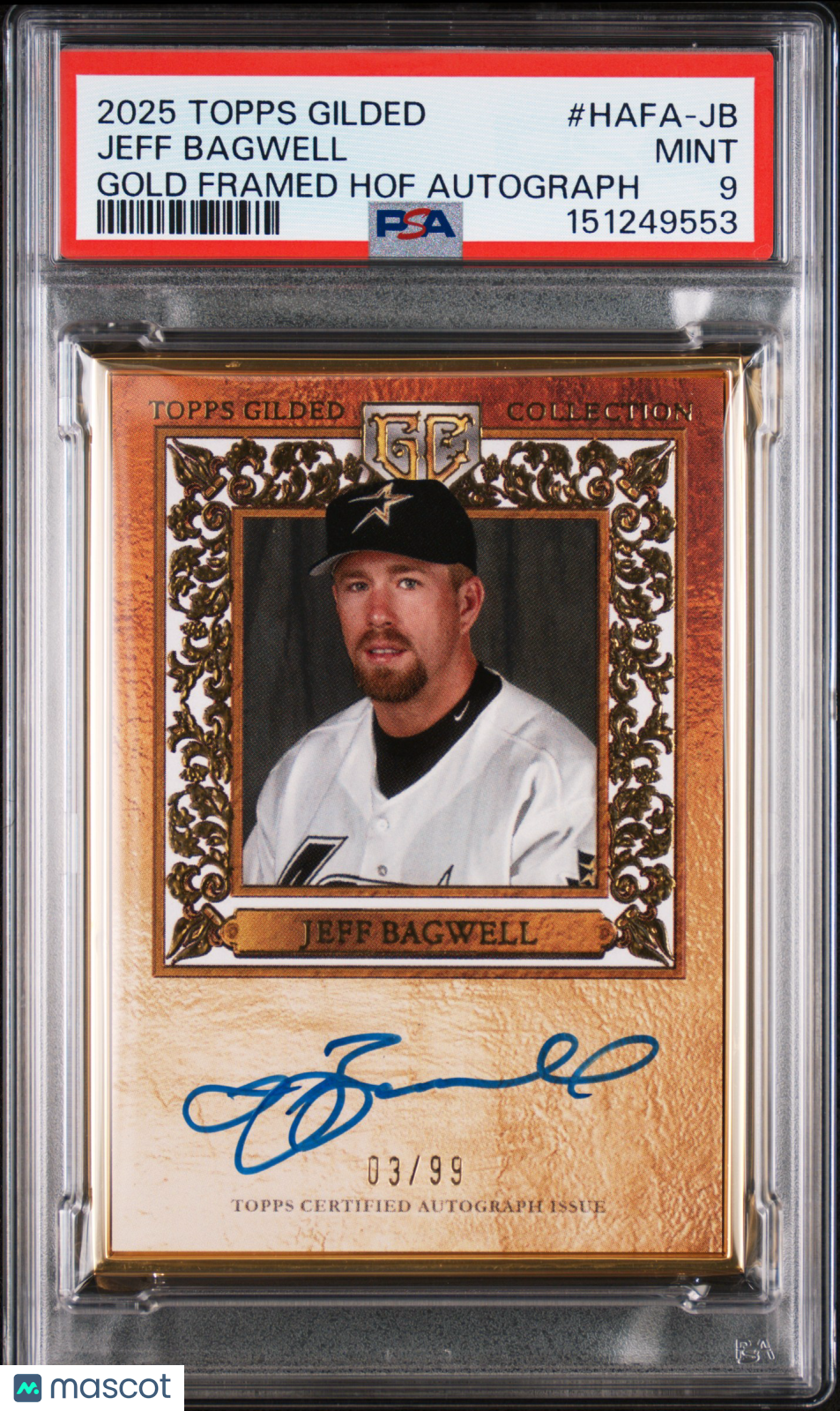 Jeff Bagwell 2025 Topps Gilded Collection Gold Framed Hall Of Fame Autographs #HAFA-JB /99 PSA 9