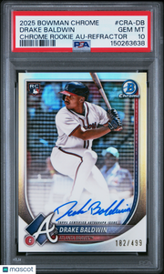 Drake Baldwin 2025 Bowman Chrome Chrome Rookie Autographs #CRA-DB Refractor /499 PSA 10