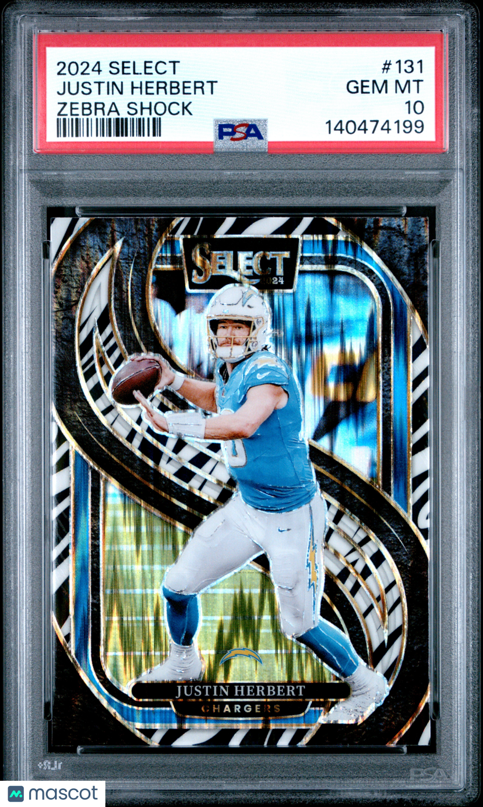 Justin Herbert 2024 Panini Select #131 Zebra Shock PSA 10