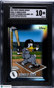 Donald Duck 2025 Topps Chrome Update #MLBA-12 Mickey & Friends MLB Away Jersey Black Refractor 10 SGC 10