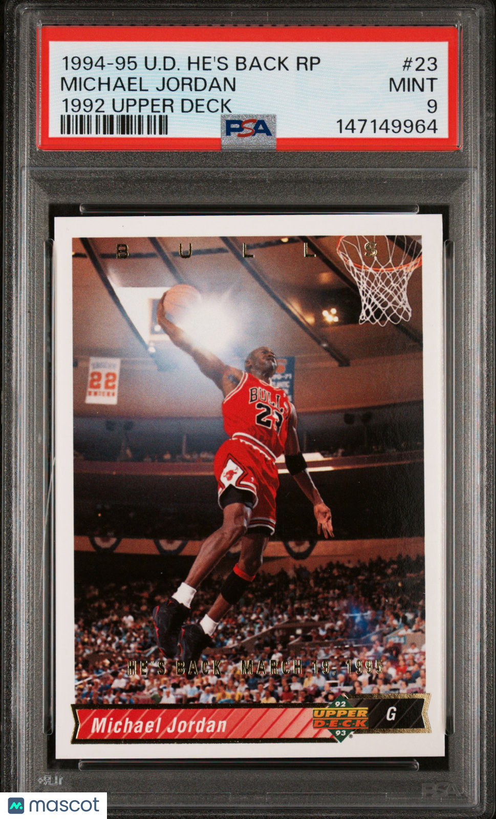 Michael Jordan 1994 Upper Deck Jordan 94-95 He's Back Reprints #23 1992 PSA 9