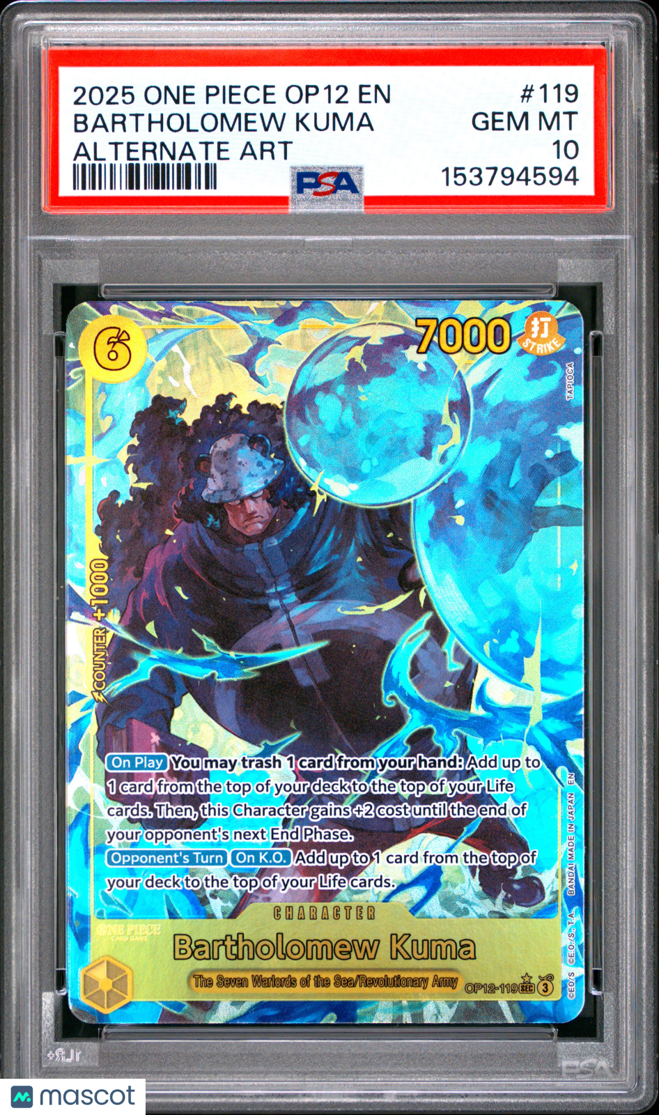2025 One Piece Op12-Legacy Of The Master Bartholomew Kuma Alternate Art PSA 10 #119