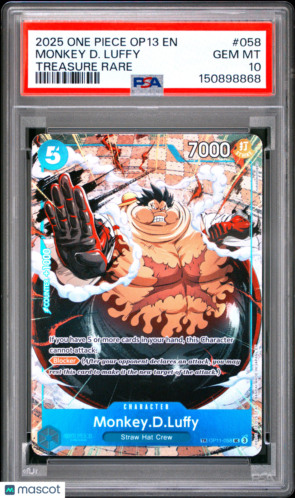 2025 One Piece Op13-Carrying On His Will Monkey D. Luffy Treasure Rare PSA 10 #058