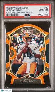 Jordan Love 2020 Panini Select #47 Die Cut Orange Prizm PSA 10