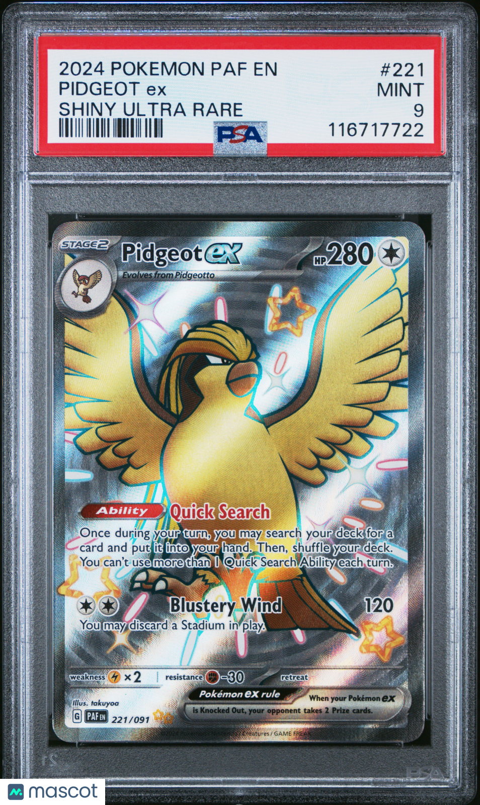 2024 Pokemon Paf EN-Paldean Fates Pidgeot EX Shiny Ultra Rare PSA 9 #221