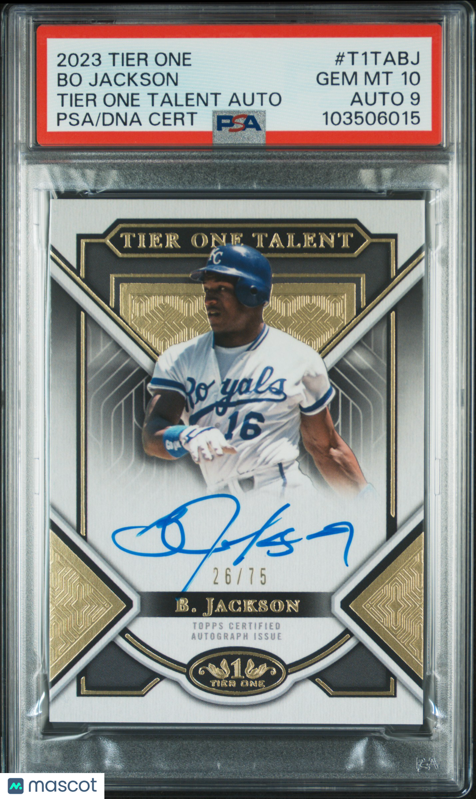 Bo Jackson 2023 Topps Tier One Tier One Talent Autographs #T1TABJ /75 PSA 10 Auto 9