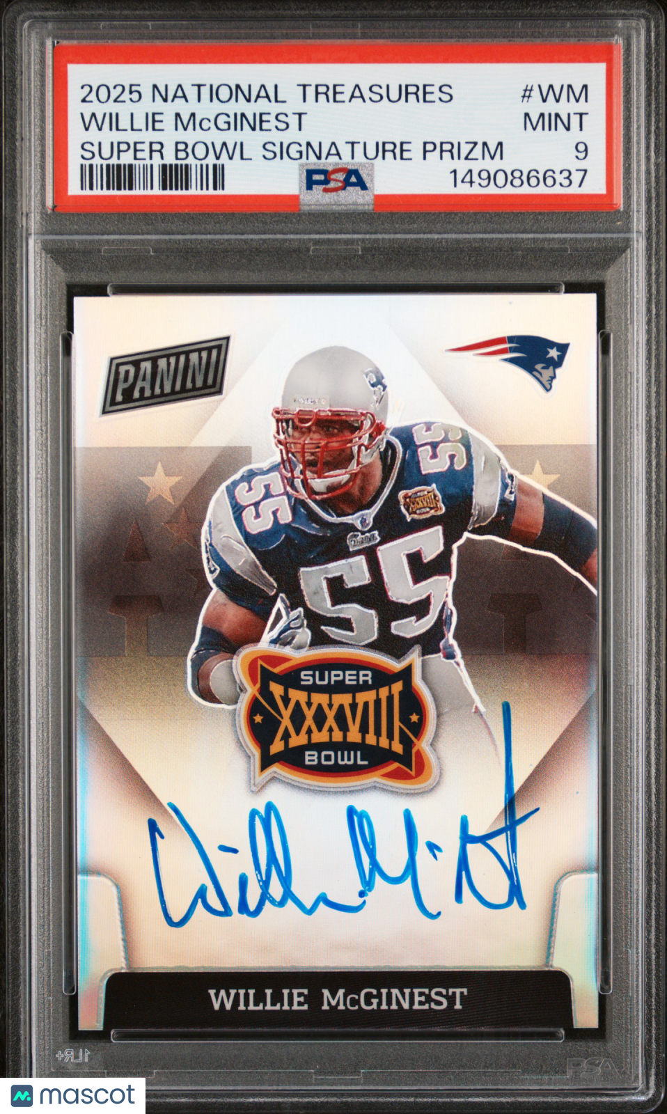 Willie Mcginest 2025 Panini National Treasures Super Bowl Signatures Prizm #WM PSA 9