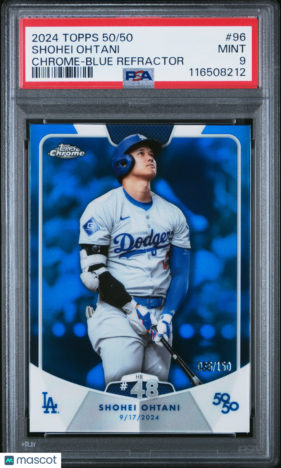 Shohei Ohtani 2024 Topps 50/50 Shohei Ohtani #96 Chrome Blue Refractor PSA 9