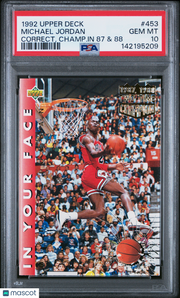 Michael Jordan 1992 Upper Deck #453 Correct, Champ. In 87 & 88 PSA 10