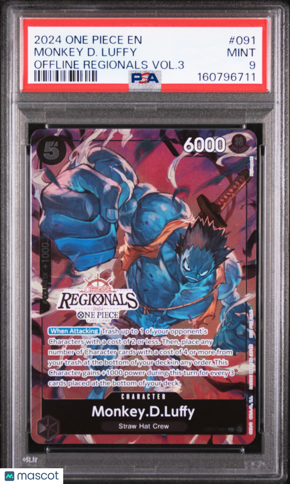 2024 One Piece Offline Regionals Pack 2024 Vol.3 Monkey D. Luffy PSA 9 #091