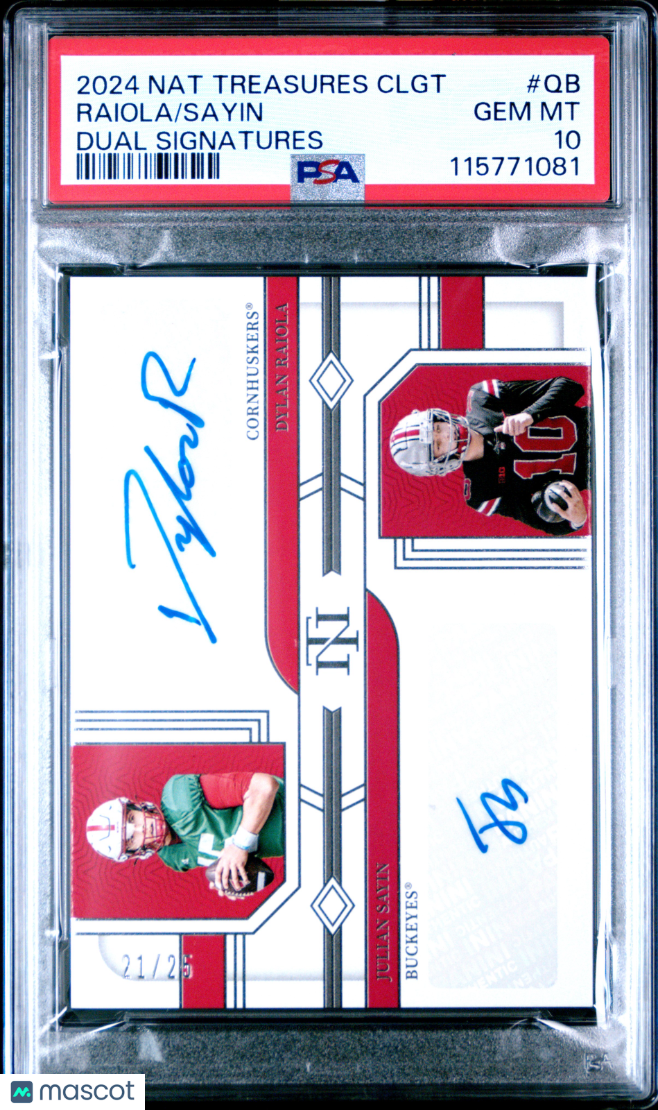 Sayin Raiola 2024 National Treasures Collegiate Dual Signatures #QB /25 PSA 10
