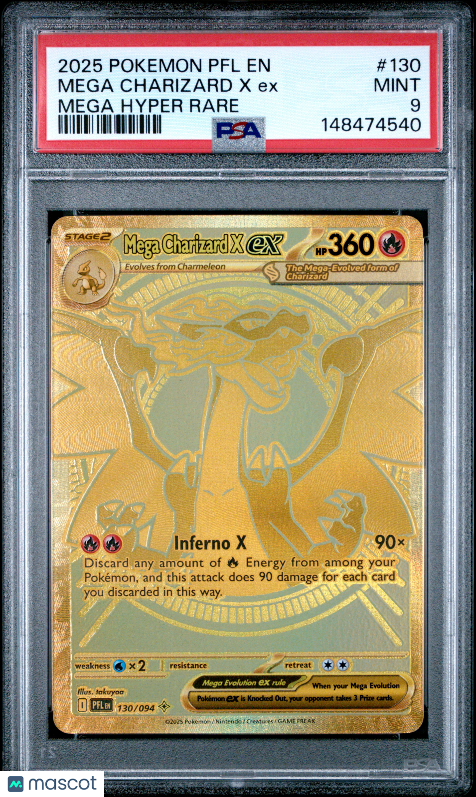 2025 Pokemon Phantasmal Flames Mega Charizard X EX Mega Hyper Rare PSA 9 #130