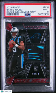 Bryce Young 2023 Panini Black Rookie Influx Memorabilia #RI16 Ruby /10 PSA 9