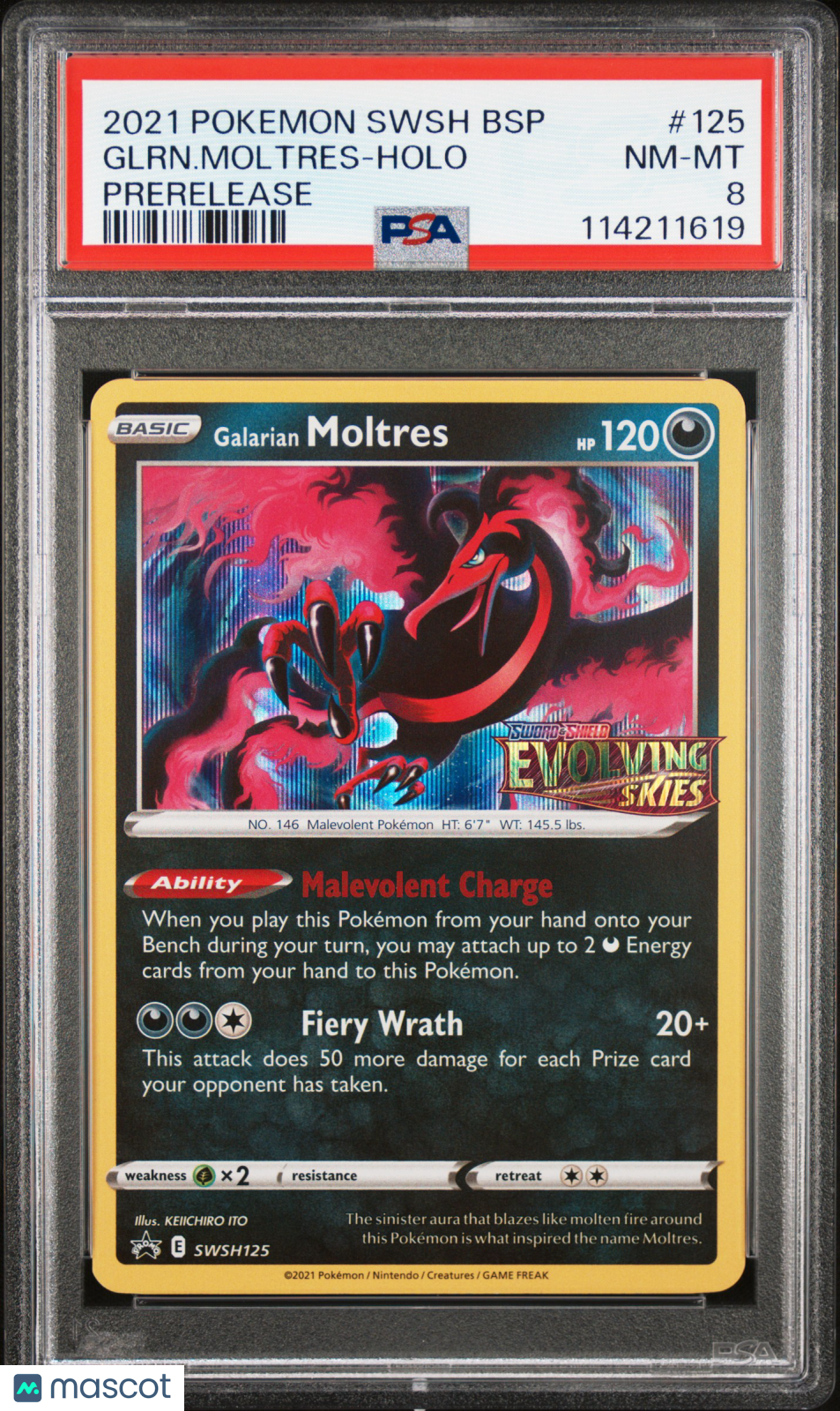 2021 Pokemon Swsh Black Star Promo Glrn. Moltres Holo Prerelease PSA 8 #125