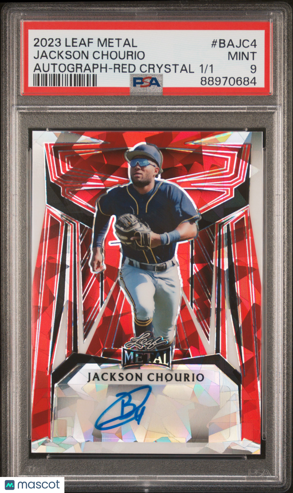 Jackson Chourio 2023 Leaf Metal Autographs #BAJC4 Red Crystal /1 PSA 9