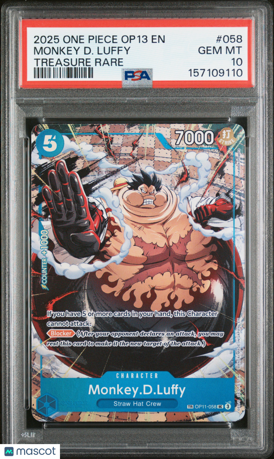 2025 One Piece Op13-Carrying On His Will Monkey D. Luffy Treasure Rare PSA 10 #058