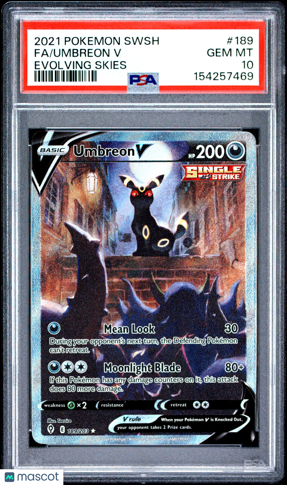 2021 Pokemon Sword & Shield Evolving Skies Umbreon V Evolving Skies Fa PSA 10 #189