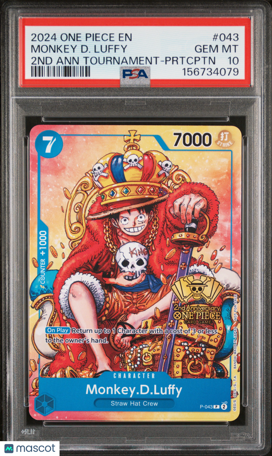 2024 One Piece Promos Monkey D. Luffy 2ND Ann Tournament-Prtcptn PSA 10 #043