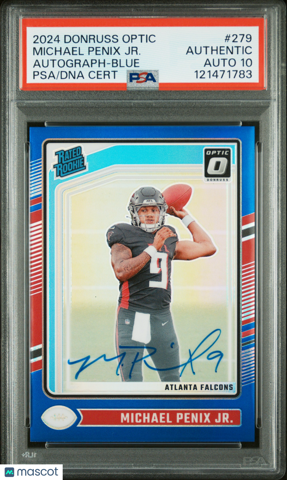 Michael Penix JR. 2024 Panini Donruss Optic #279 Autograph Blue PSA A Auto 10