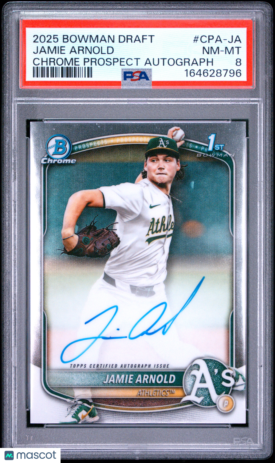 Jamie Arnold 2025 Bowman Draft Chrome Prospect Autographs #CPA-JA PSA 8