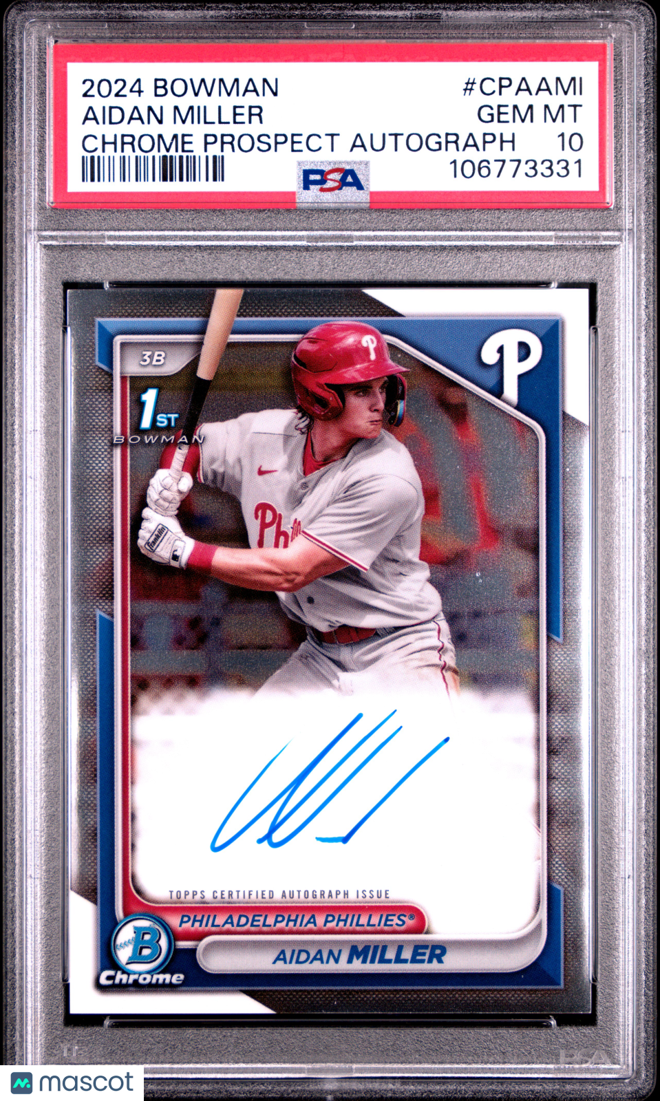 Aidan Miller 2024 Bowman Chrome Prospect Autographs #CPAAMI PSA 10