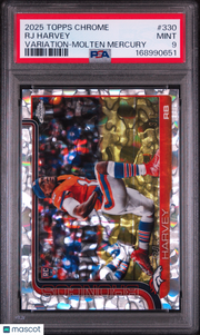 RJ Harvey 2025 Topps Chrome #330 Variation Molten Mercury /6 PSA 9