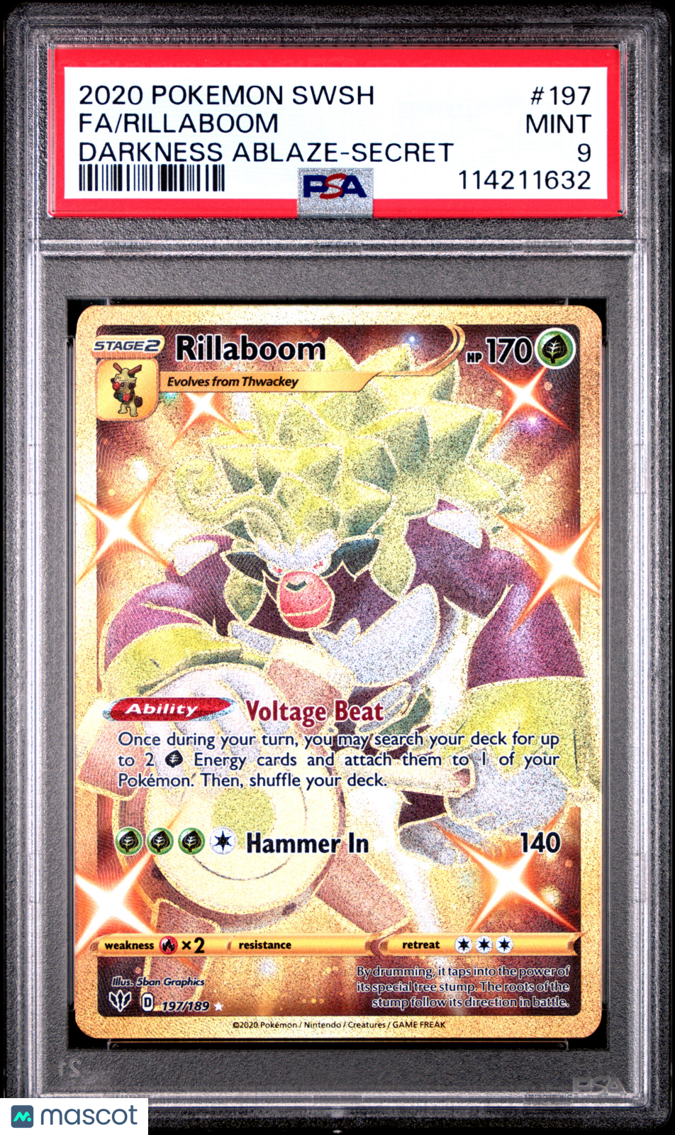 2020 Pokemon Sword & Shield Darkness Ablaze Rillaboom PSA 9 #197
