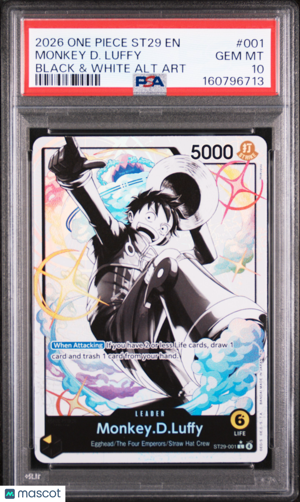 2026 One Piece Starter Deck St29-Egghead Monkey D. Luffy Black & White Alt Art PSA 10 #001