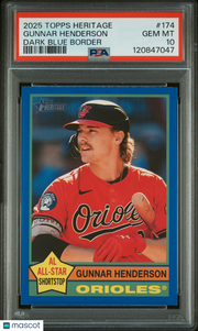 Gunnar Henderson 2025 Topps Heritage #174 Dark Blue Border PSA 10