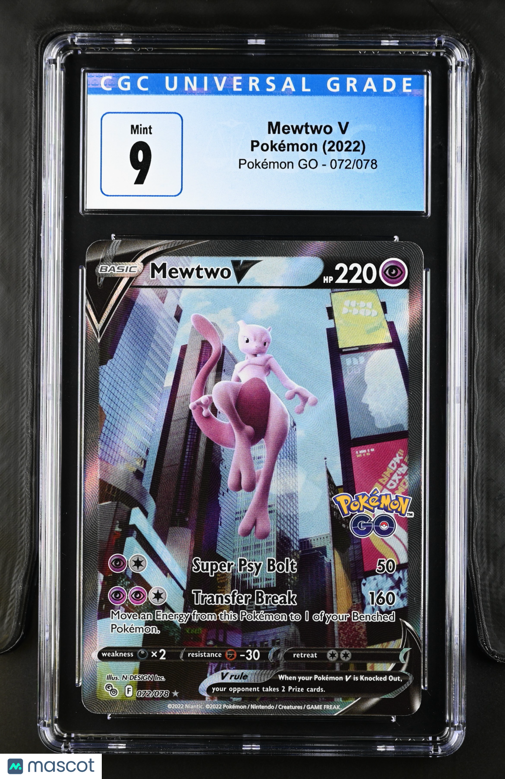 2022 Pokemon Pok^Mon Go Mewtwo V Holo Ultra Rare Ultra Rare CGC 9 #072/078