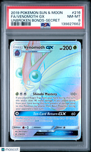 2019 Pokemon Unbroken Bonds Venomoth GX Unbroken Bonds-Secret Fa PSA 8 #216