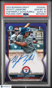 Wyatt Langford 2023 Bowman Draft Chrome Prospect Autograph #CDAWL Prspct Purple PSA 10 Auto 10