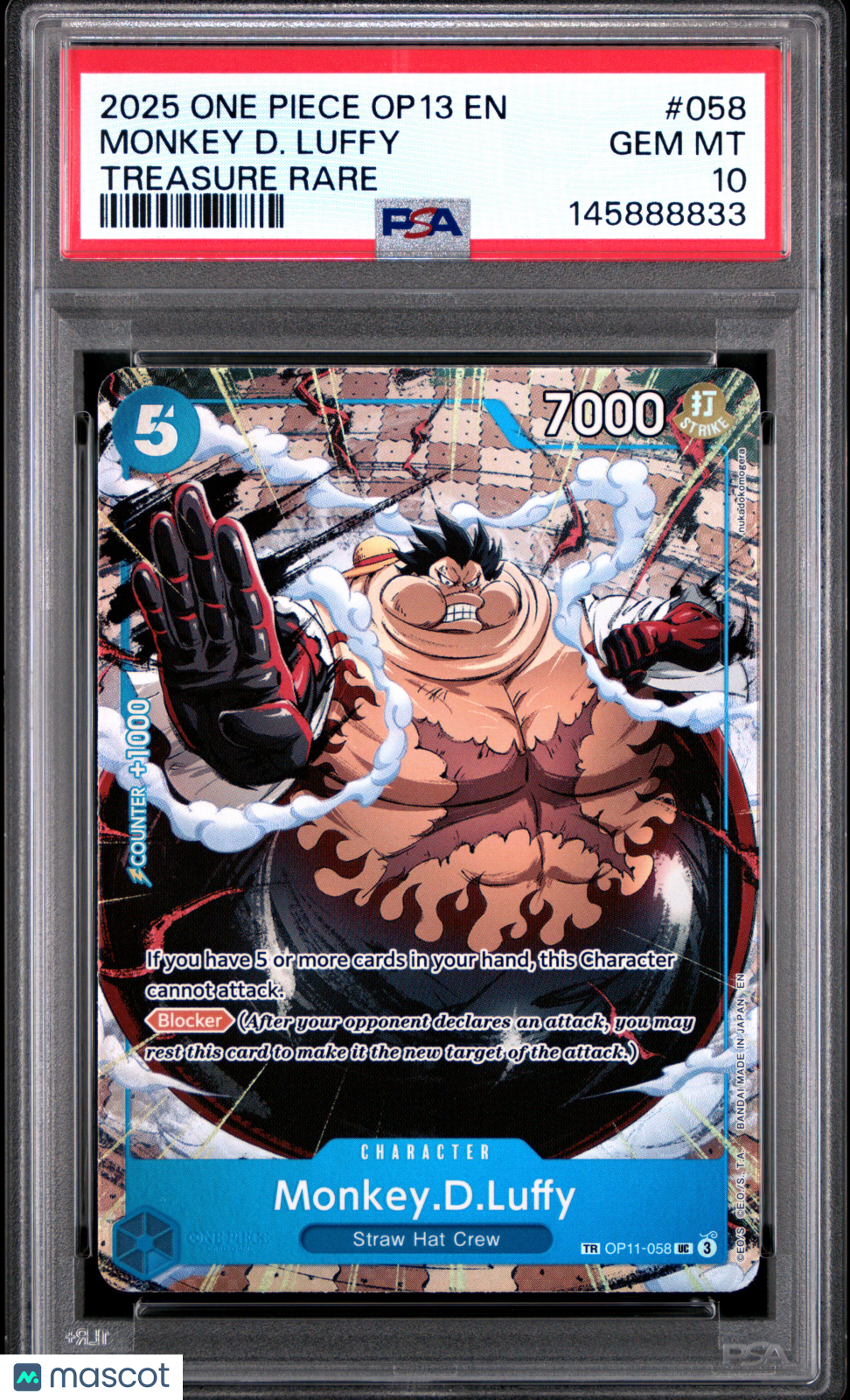 2025 One Piece Op13-Carrying On His Will Monkey D. Luffy Treasure Rare PSA 10 #058