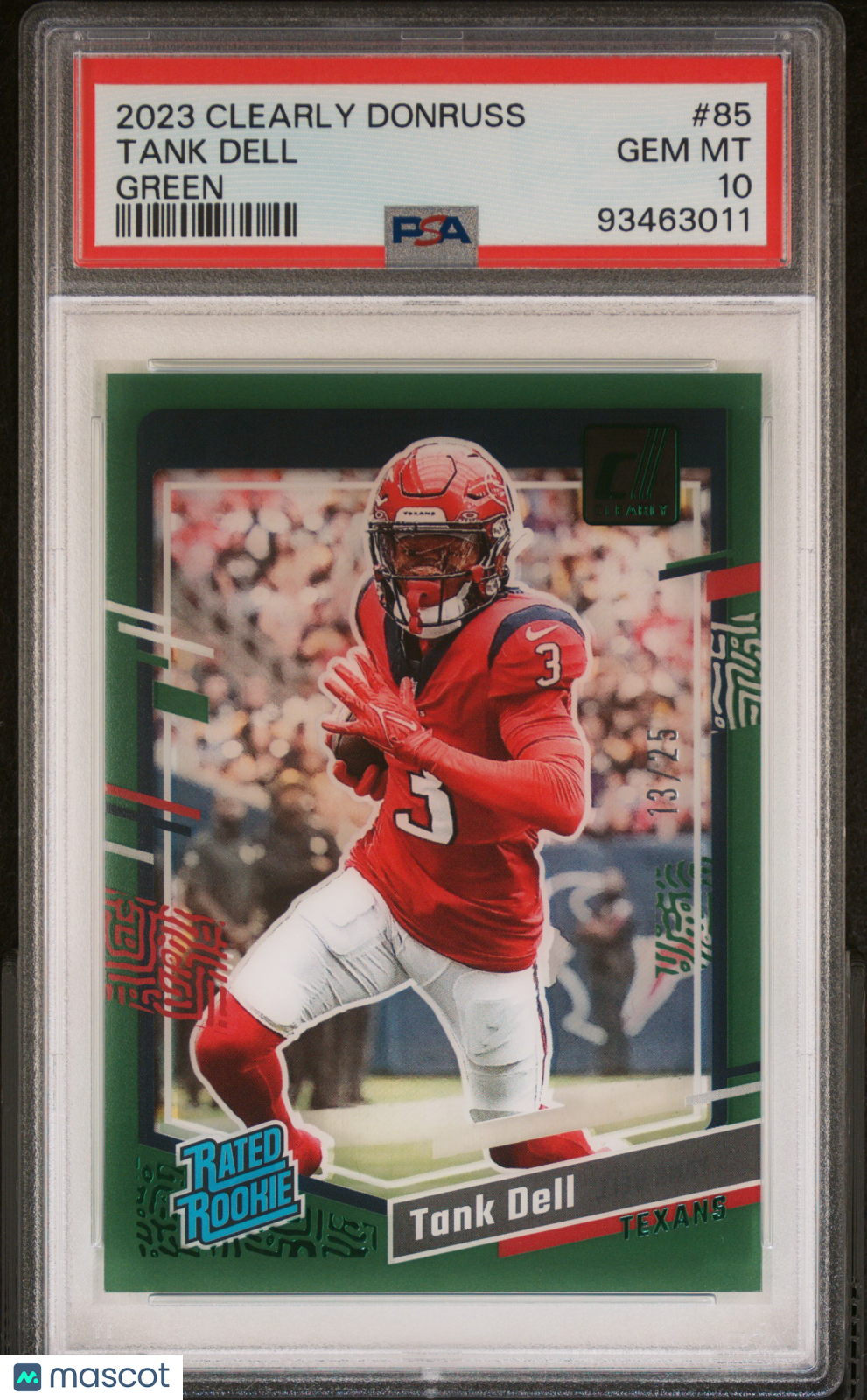 Tank Dell 2023 Panini Clearly Donruss #85 Green /25 PSA 10