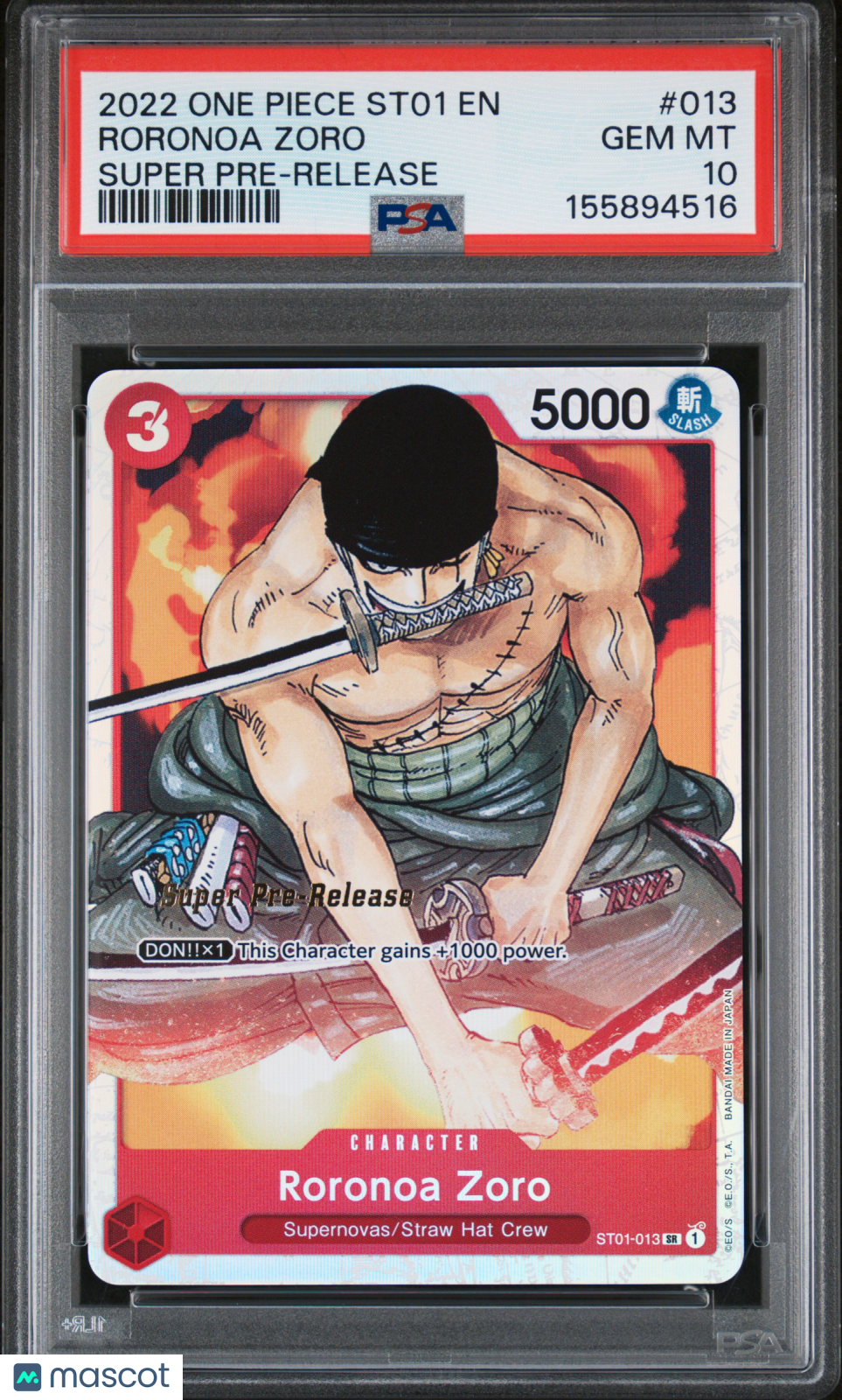 2022 One Piece Starter Deck St01-Straw Hat Crew Roronoa Zoro Super Pre-Release PSA 10 #013
