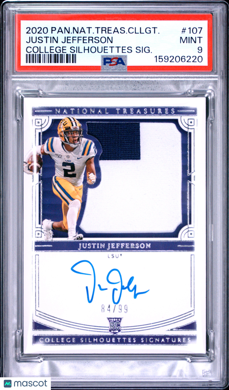 Justin Jefferson 2020 Panini National Treasures Collegiate #107 College Silhouettes SIG. /99 PSA 9