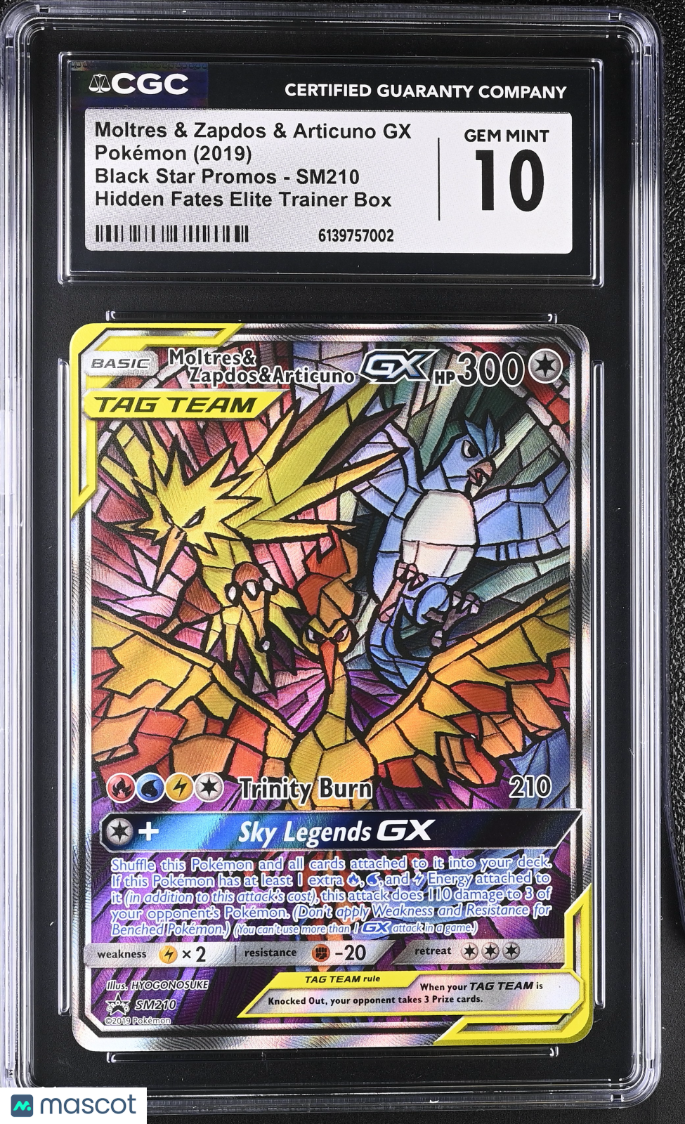 2019 Pokemon Black Star Promos Moltres & Zapdos & Articuno GX Hidden Fates Elite Trainer Box CGC 10 #SM210
