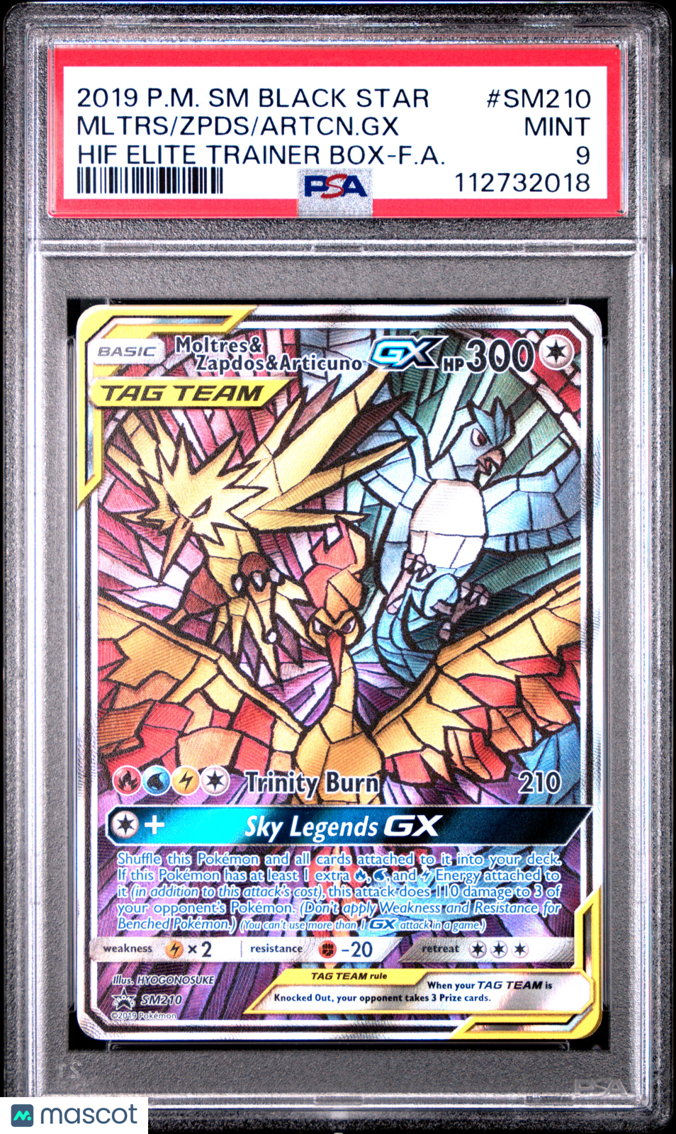 2019 Pokemon SM Black Star Promo Artcn. GX Mltrs Zpds Hif Elite Trainer Box-F.A. PSA 9 #SM210