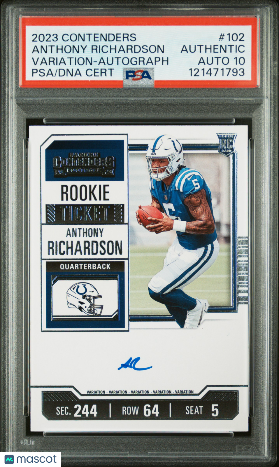 Anthony Richardson 2023 Panini Contenders #102 Variation Autograph PSA A Auto 10