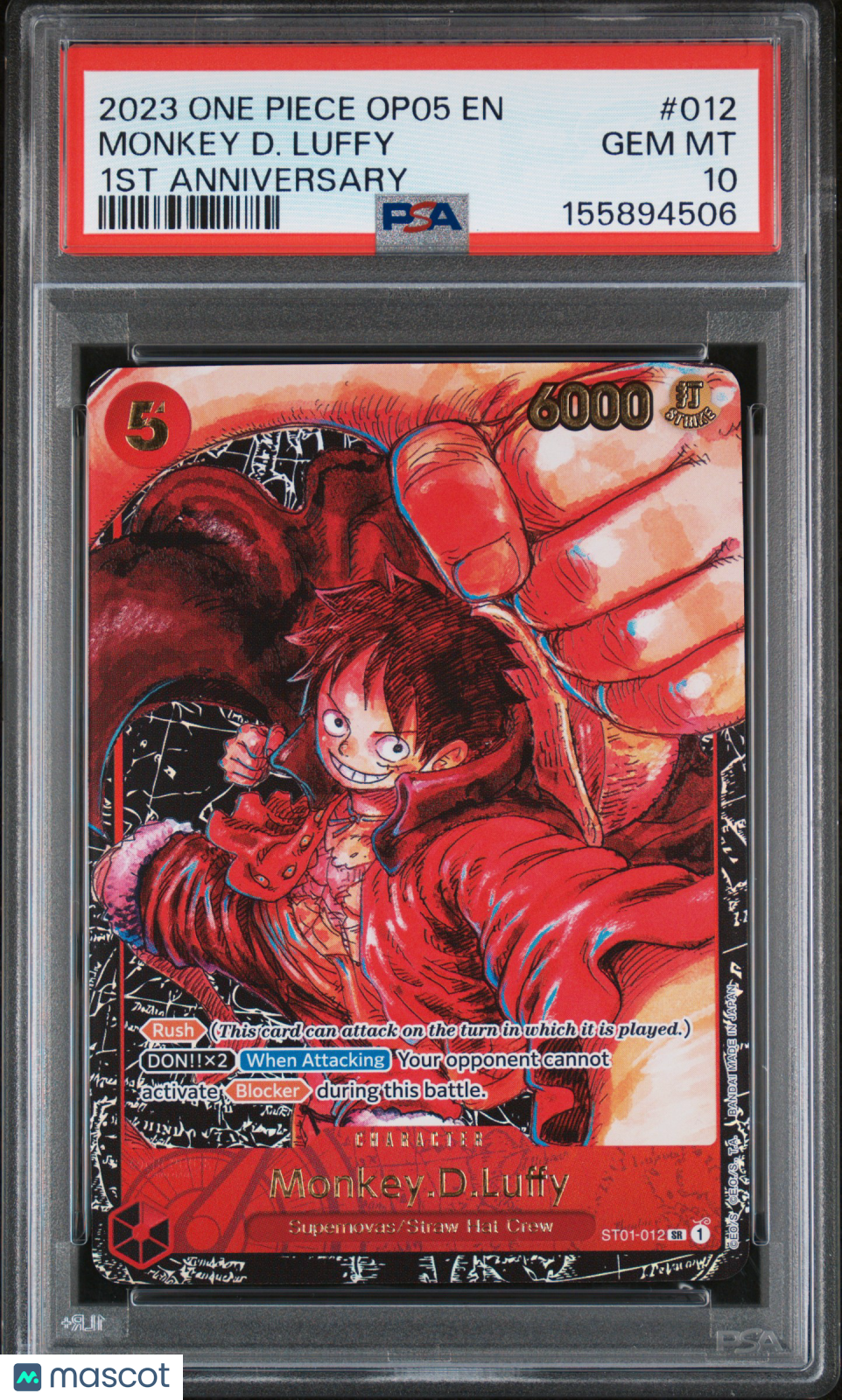 2023 One Piece Op05-Awakening Of The New Era Monkey D. Luffy 1st Anniversary PSA 10 #012