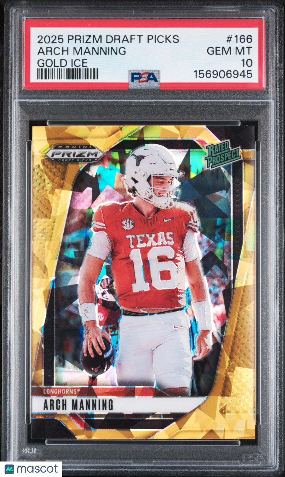Arch Manning 2025 Panini Prizm Draft Picks #166 Gold Ice PSA 10