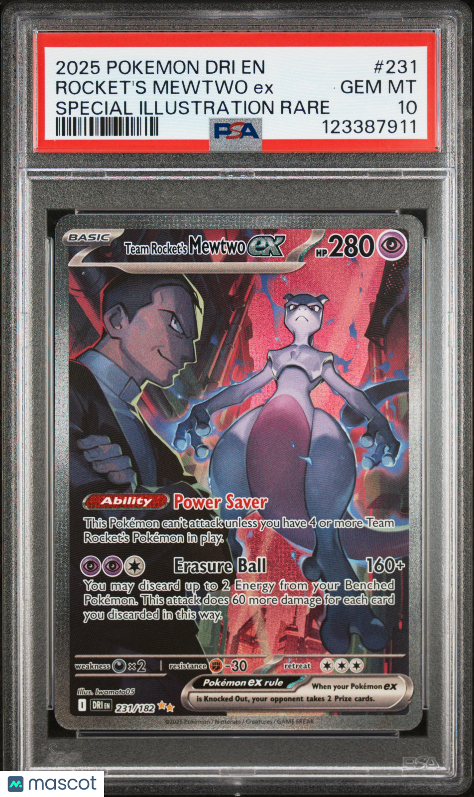 2025 Pokemon Dri EN-Destined Rivals Rocket's Mewtwo EX Special Illustration Rare PSA 10 #231