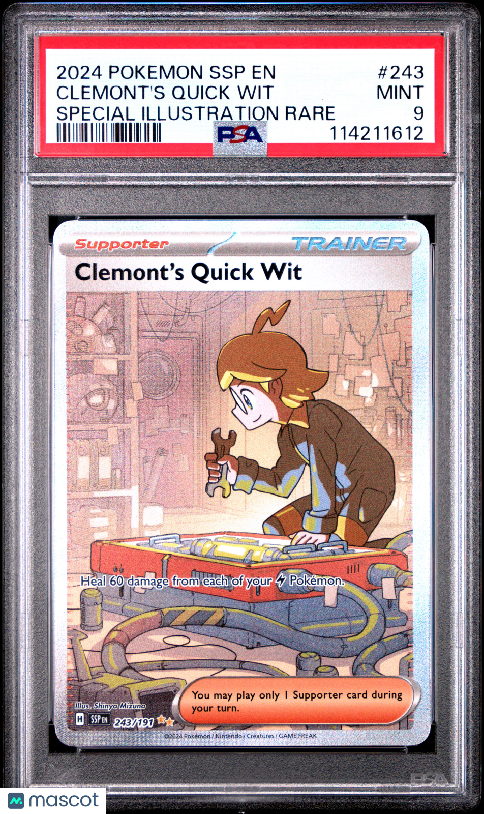 2024 Pokemon SSP EN-Surging Sparks Clemont's Quick Wit Special Illustration Rare PSA 9 #243