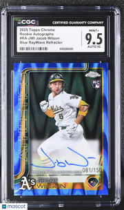 Jacob Wilson 2025 Topps Chrome #RA-JWI Blue RayWave Refractor /150 Rookie Autographs CGC 9.5 Auto 10