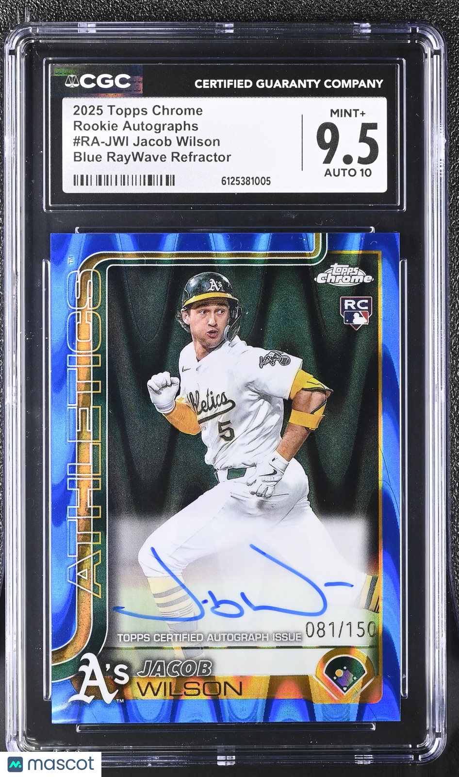 Jacob Wilson 2025 Topps Chrome #RA-JWI Blue RayWave Refractor /150 Rookie Autographs CGC 9.5 Auto 10
