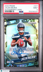 Jalen Milroe 2025 Panini Prizm #317 Autograph Camo PSA 9