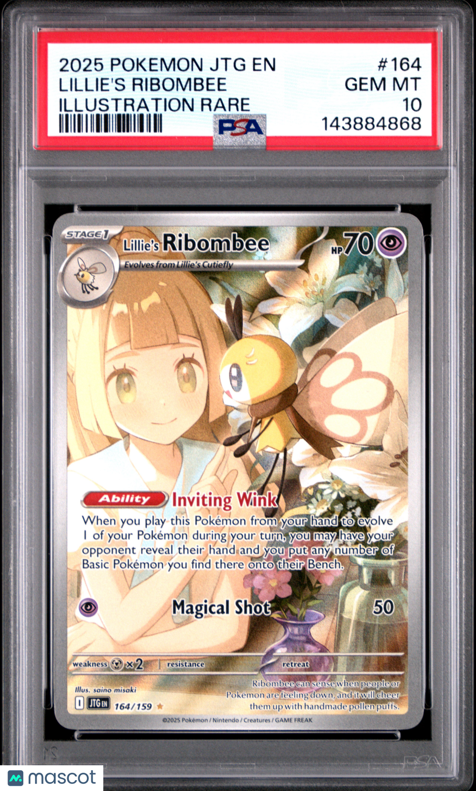 2025 Pokemon Journey Together Lillie's Ribombee Illustration Rare PSA 10 #164